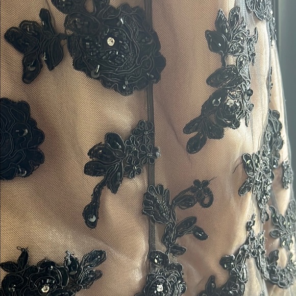 Elegant Jovani Rhinestone, Sequin, and Black Lace and Nude Mermaid Evening Gown - Picture 2 of 9